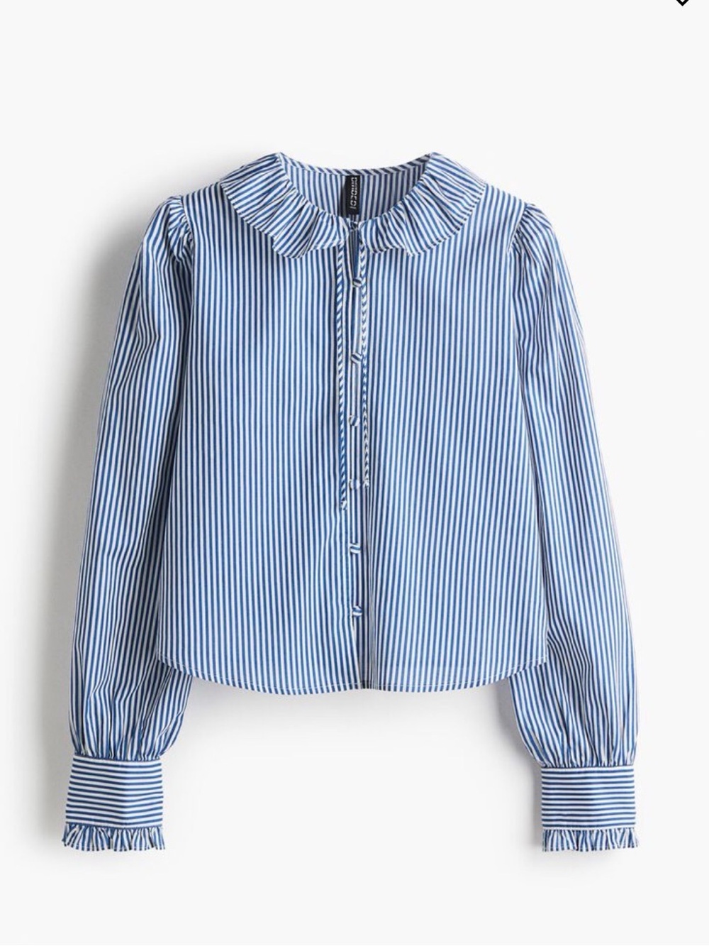 Great condition size M H&M Blue and White Striped Ruffle-Collar Button-Down